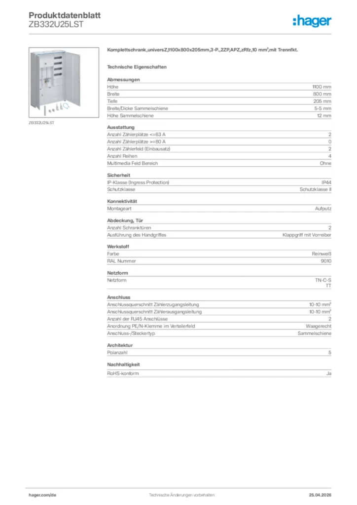 Bild Hager Produktdatenblatt ZB332U25LST | Hager Deutschland