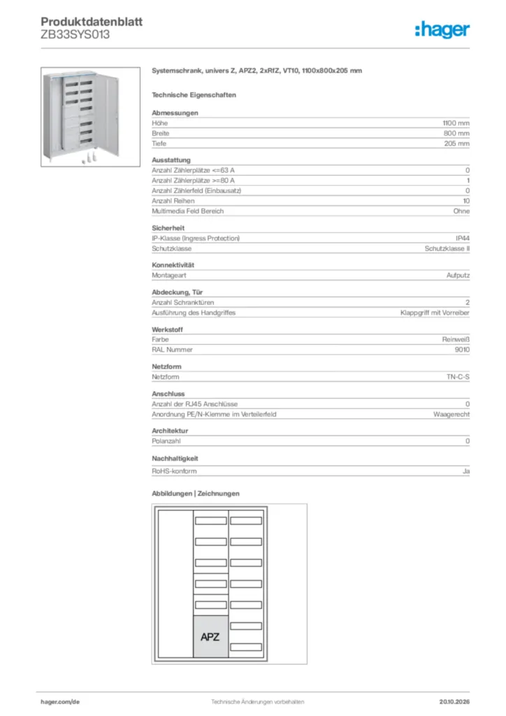 Bild Hager Produktdatenblatt ZB33SYS013 | Hager Deutschland