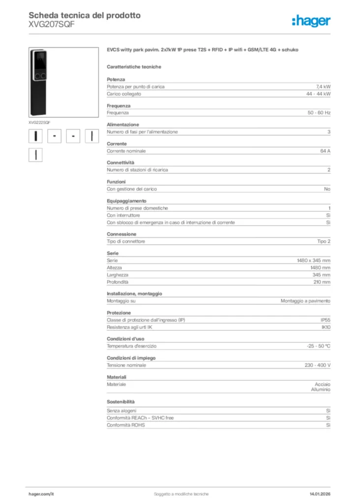Immagine Hager Scheda tecnica del prodotto XVG207SQF | Hager Italia
