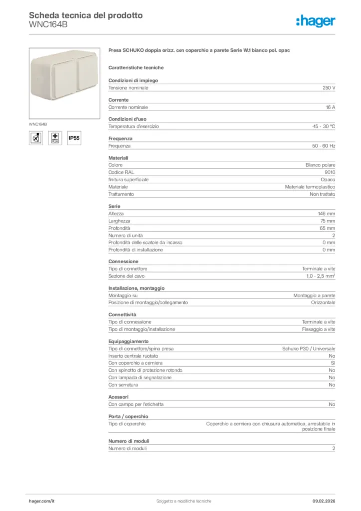 Immagine Hager Scheda tecnica del prodotto WNC164B | Hager Italia