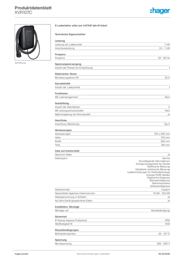 Bild Hager Produktdatenblatt XVR107C | Hager Deutschland