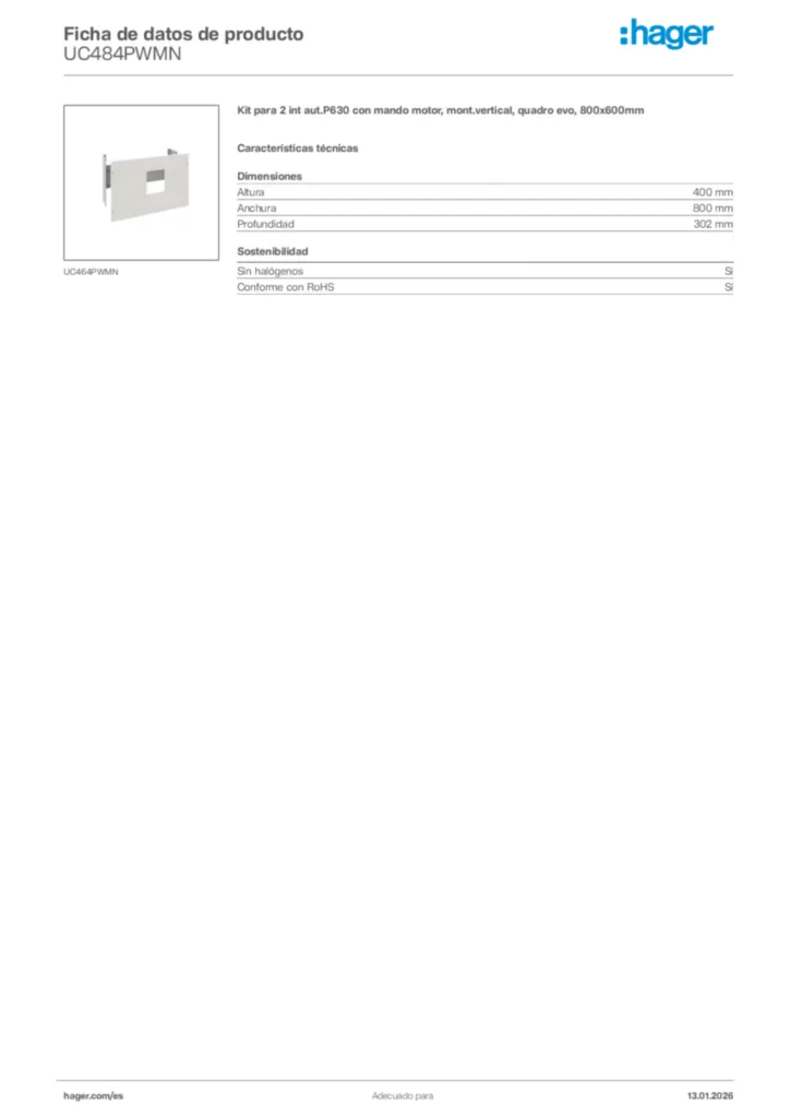 Imagen Hager Ficha de datos de producto UC484PWMN | Hager España
