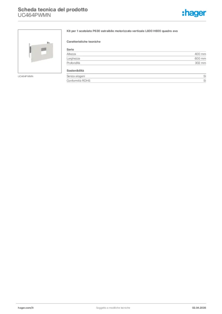 Immagine Hager Scheda tecnica del prodotto UC464PWMN | Hager Italia
