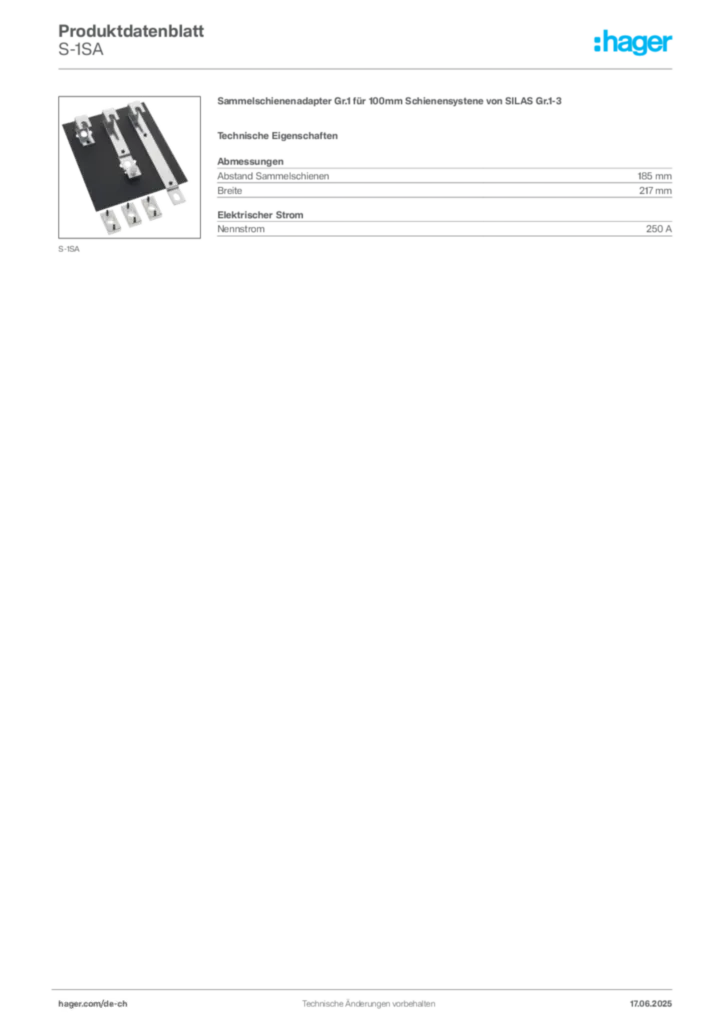 Bild Hager Produktdatenblatt S-1SA | Hager Schweiz