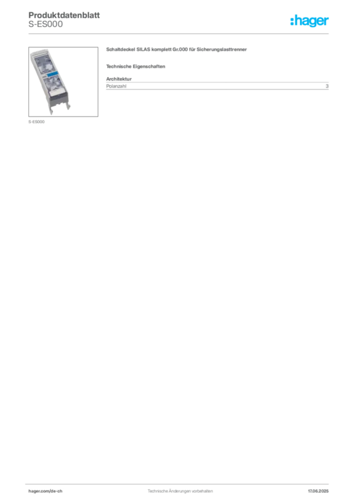 Bild Hager Produktdatenblatt S-ES000 | Hager Schweiz