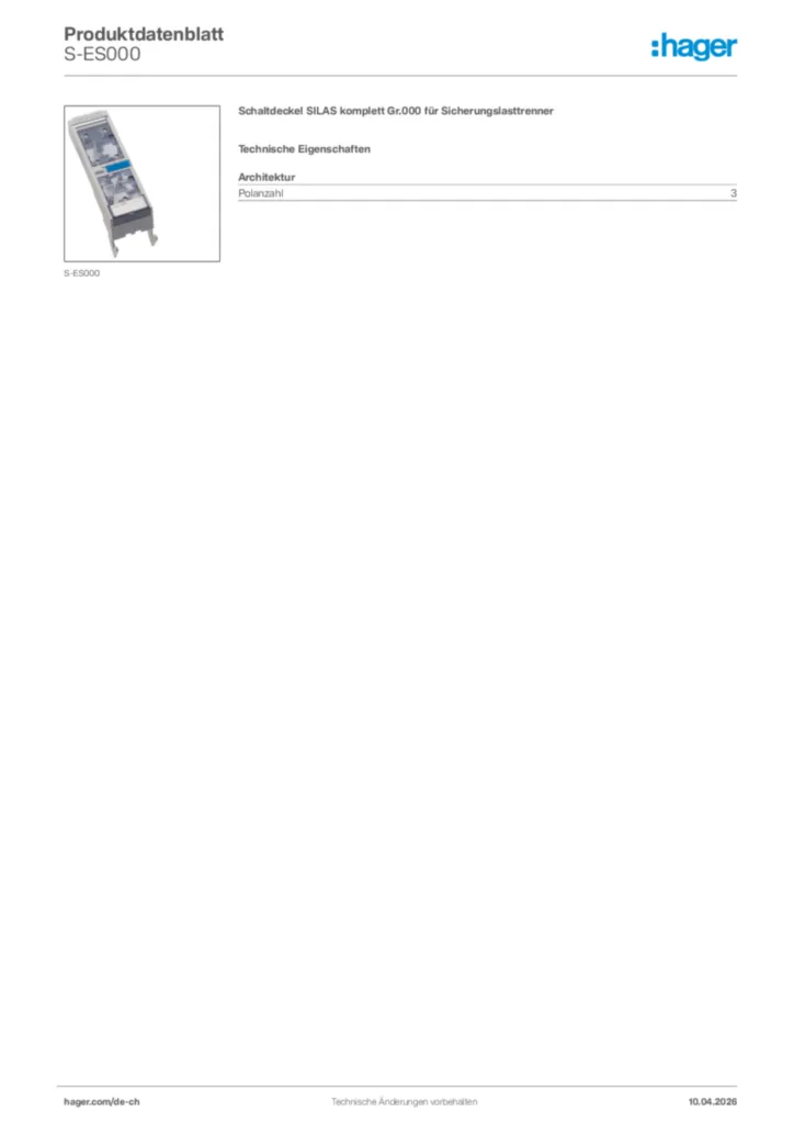 Bild Hager Produktdatenblatt S-ES000 | Hager Schweiz