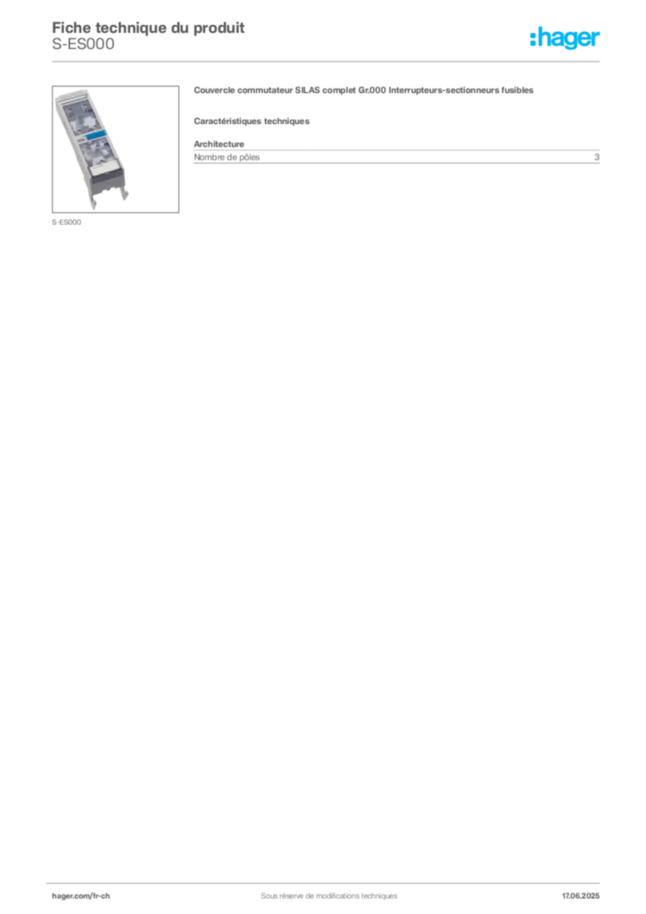 Image Hager Fiche technique du produit S-ES000 | Hager Suisse