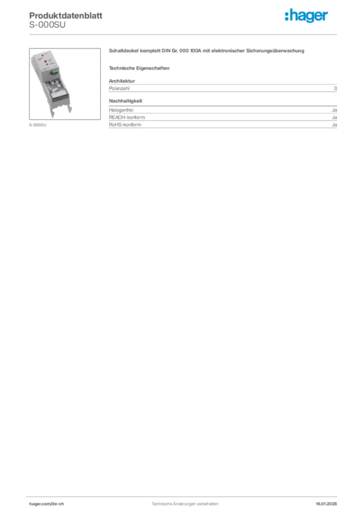 Bild Hager Produktdatenblatt S-000SU | Hager Schweiz