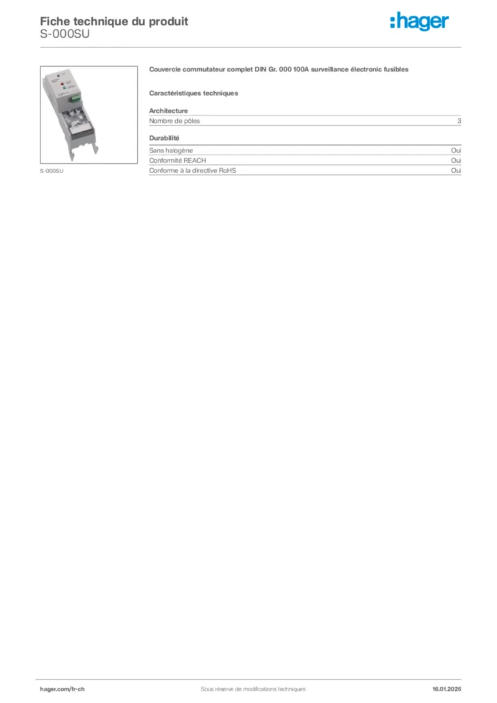 Image Hager Fiche technique du produit S-000SU | Hager Suisse