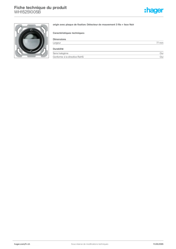Image Hager Fiche technique du produit WH15251005B | Hager Suisse