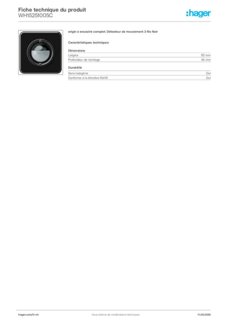 Image Hager Fiche technique du produit WH15251005C | Hager Suisse