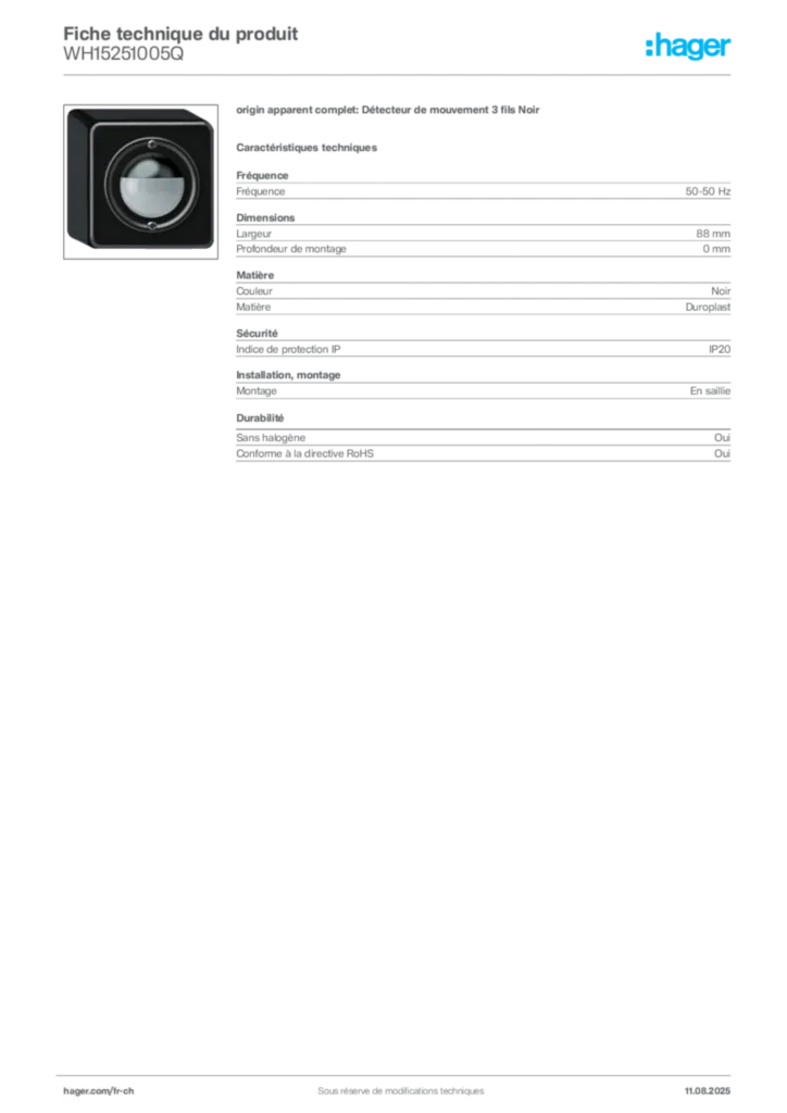 Image Hager Fiche technique du produit WH15251005Q | Hager Suisse