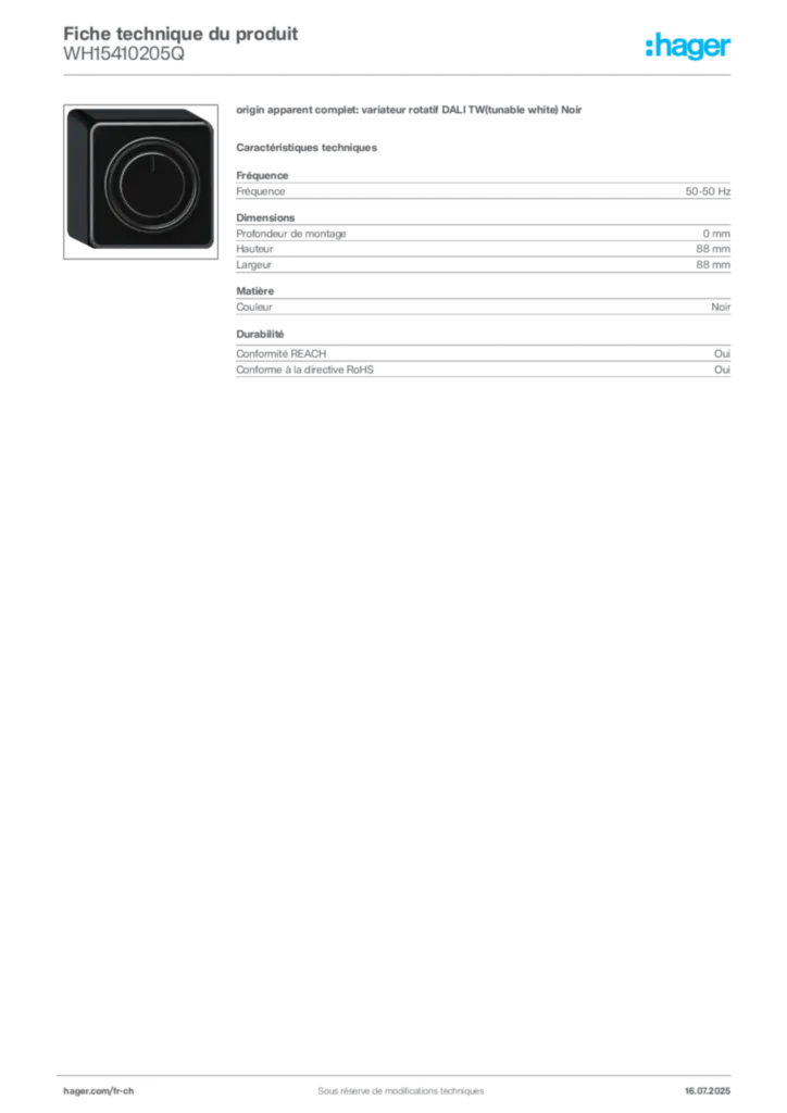 Image Hager Fiche technique du produit WH15410205Q | Hager Suisse