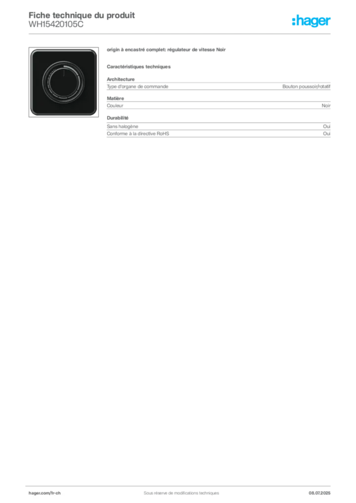 Image Hager Fiche technique du produit WH15420105C | Hager Suisse