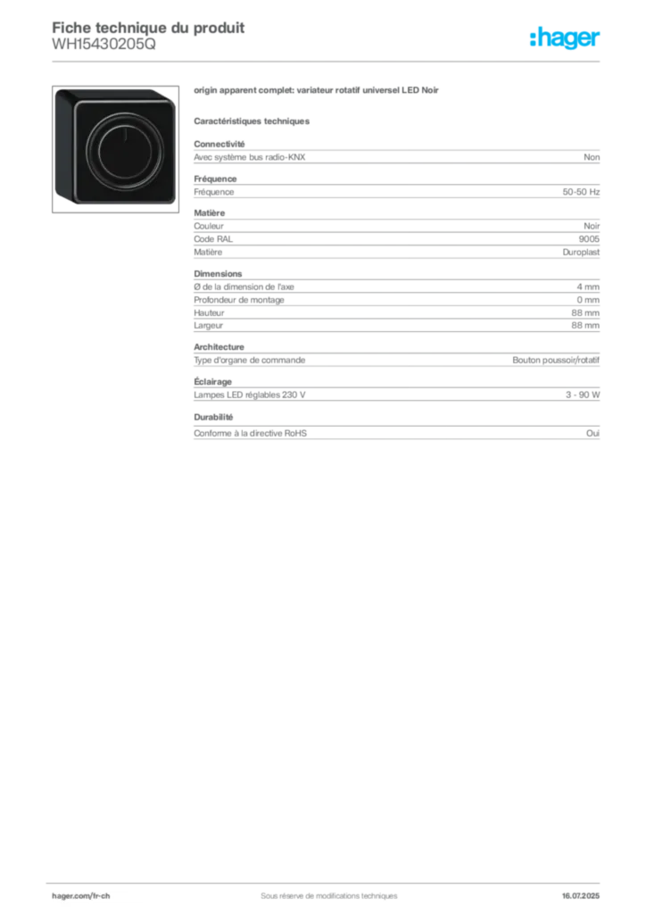 Image Hager Fiche technique du produit WH15430205Q | Hager Suisse