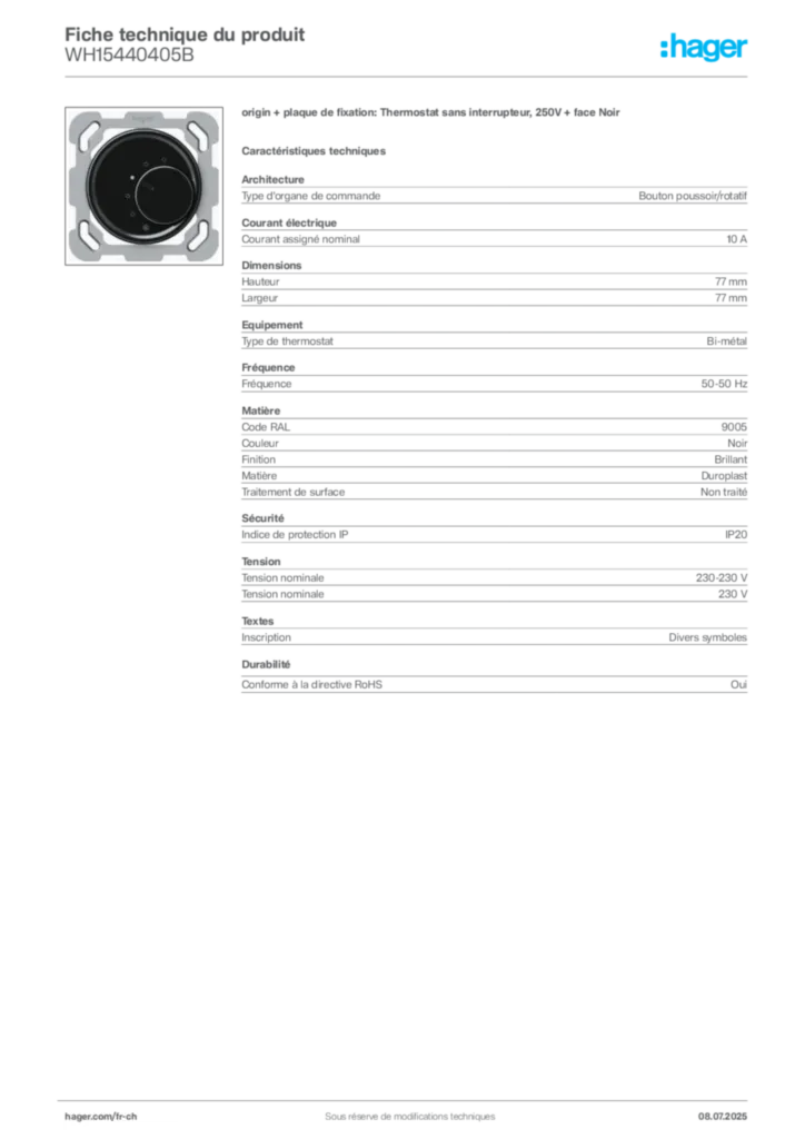 Image Hager Fiche technique du produit WH15440405B | Hager Suisse