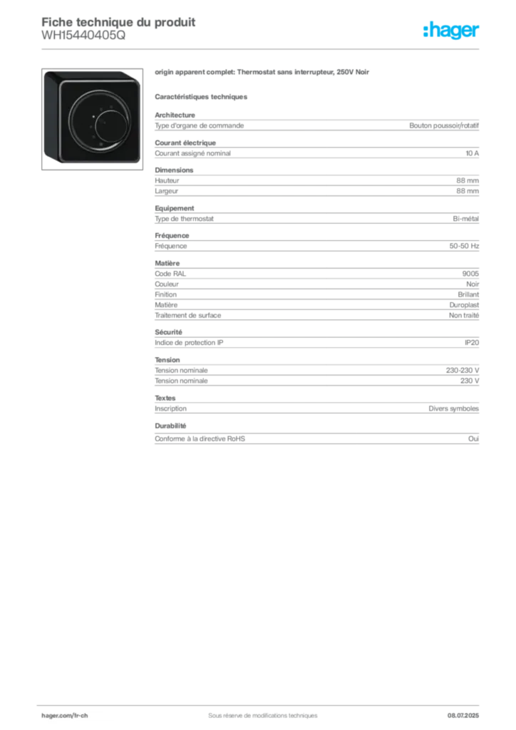 Image Hager Fiche technique du produit WH15440405Q | Hager Suisse