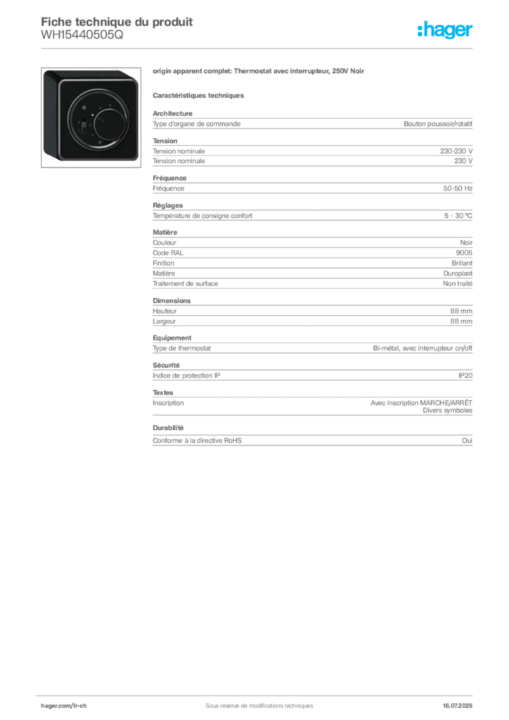 Image Hager Fiche technique du produit WH15440505Q | Hager Suisse