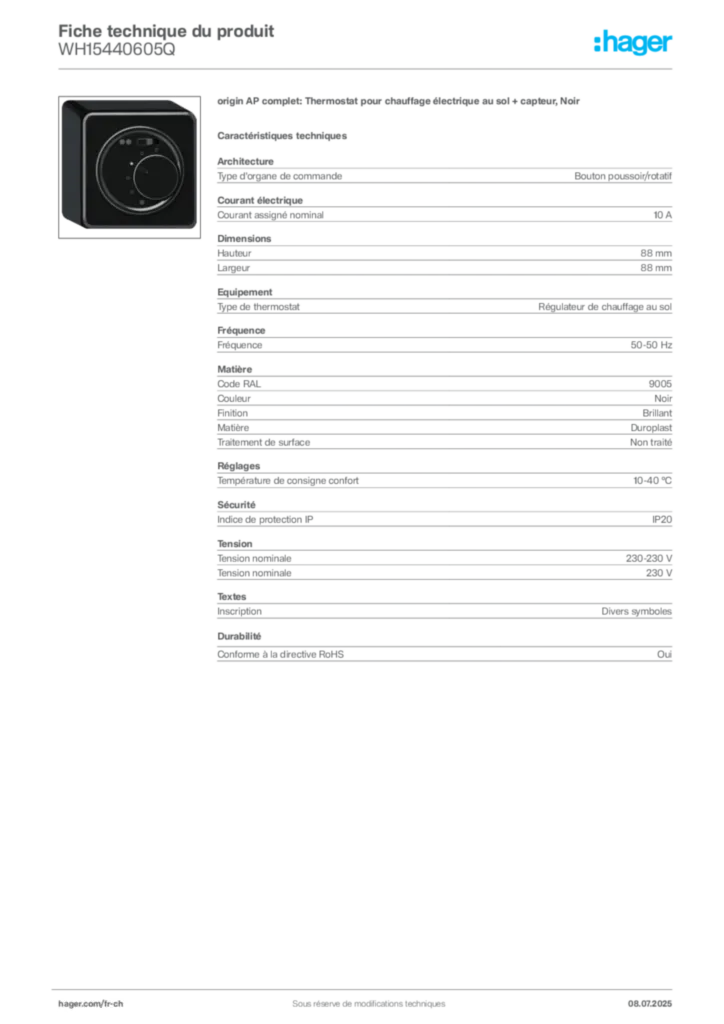 Image Hager Fiche technique du produit WH15440605Q | Hager Suisse