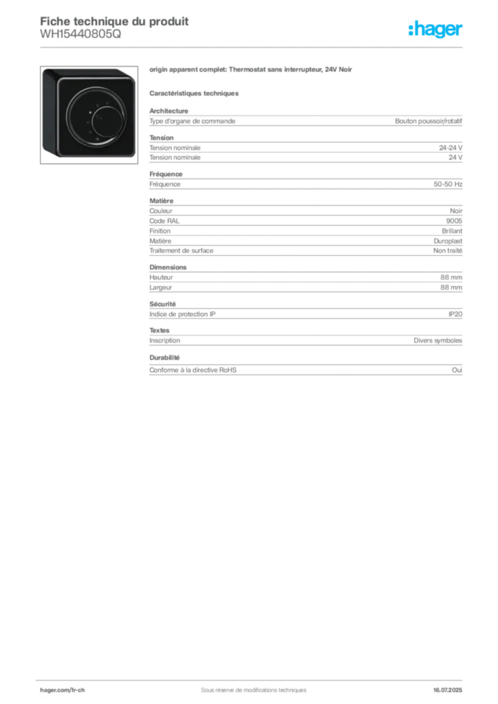 Image Hager Fiche technique du produit WH15440805Q | Hager Suisse