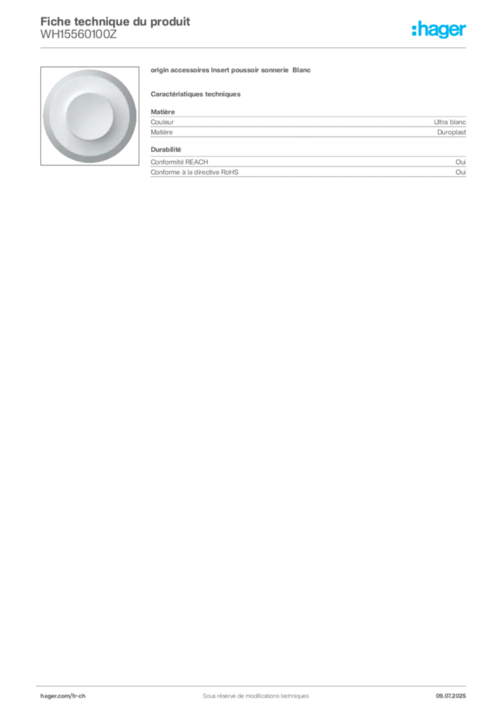 Image Hager Fiche technique du produit WH15560100Z | Hager Suisse