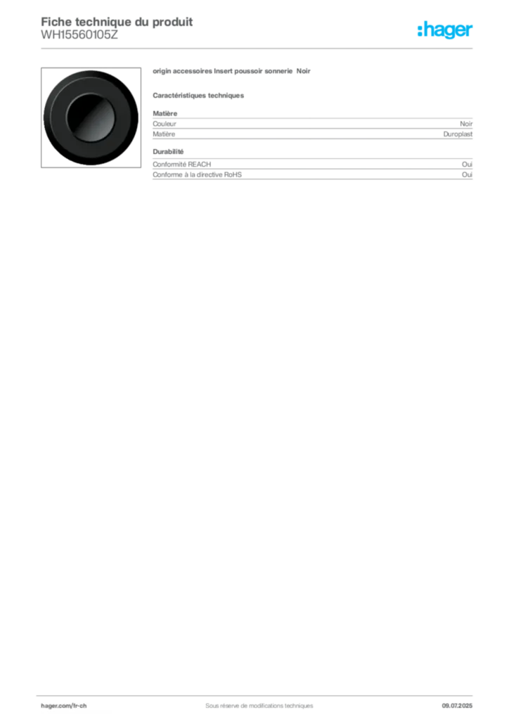 Image Hager Fiche technique du produit WH15560105Z | Hager Suisse