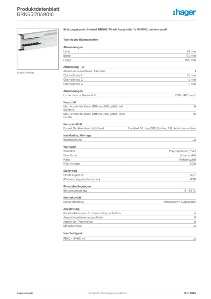 Bild Hager Produktdatenblatt BRN65170A9016 | Hager Deutschland