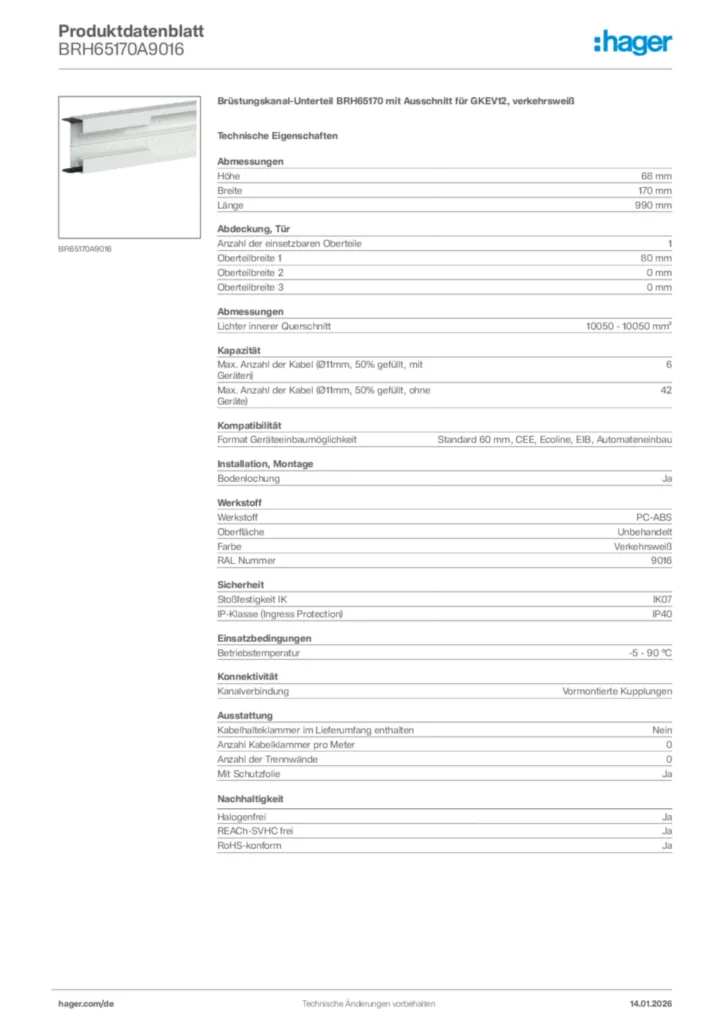 Bild Hager Produktdatenblatt BRH65170A9016 | Hager Deutschland