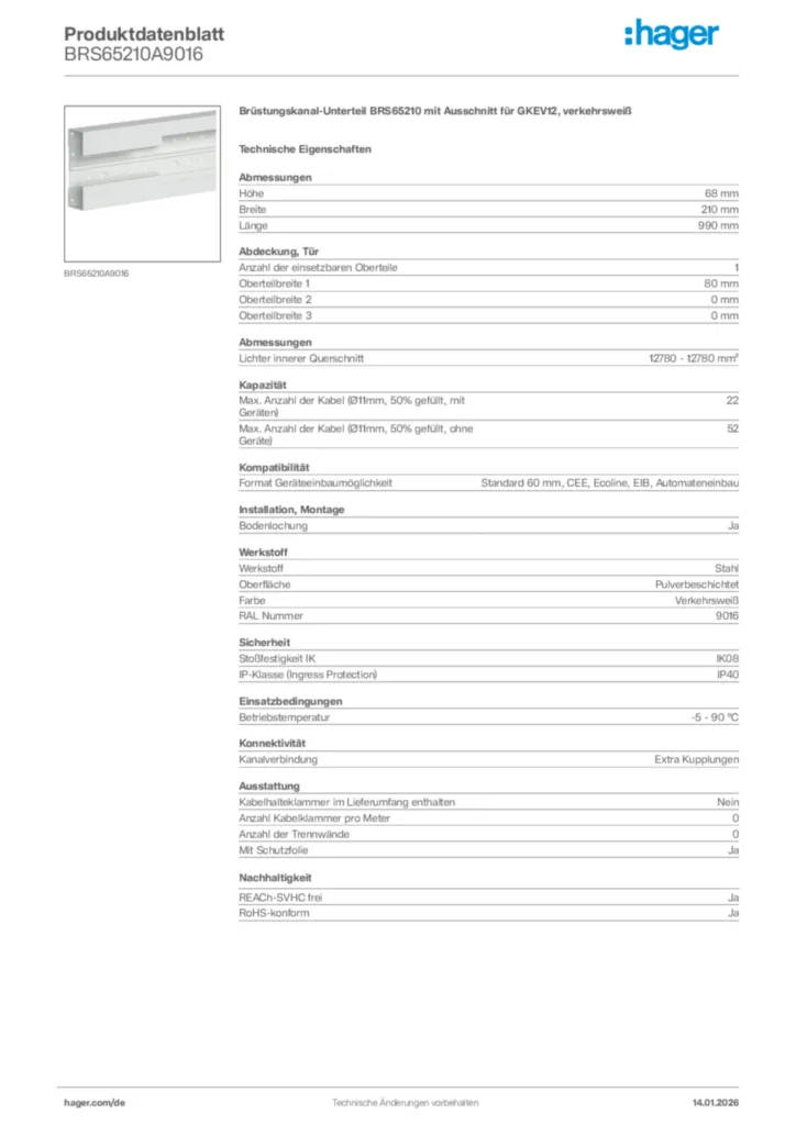 Bild Hager Produktdatenblatt BRS65210A9016 | Hager Deutschland