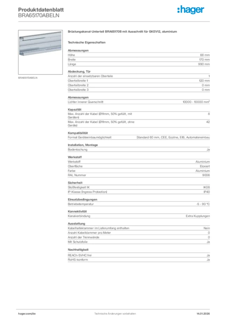 Bild Hager Produktdatenblatt BRA65170ABELN | Hager Deutschland