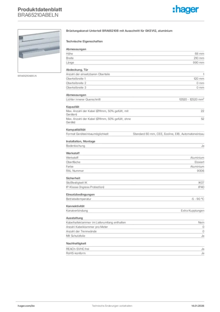 Bild Hager Produktdatenblatt BRA65210ABELN | Hager Deutschland