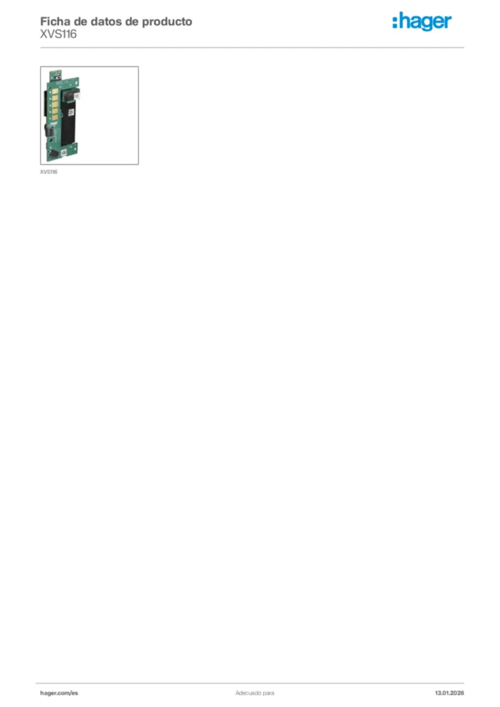 Imagen Hager Ficha de datos de producto XVS116 | Hager España