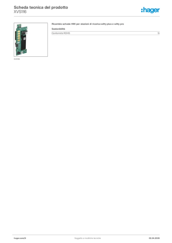 Immagine Hager Scheda tecnica del prodotto XVS116 | Hager Italia