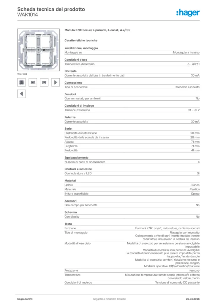Immagine Hager Scheda tecnica del prodotto WAK1014 | Hager Italia