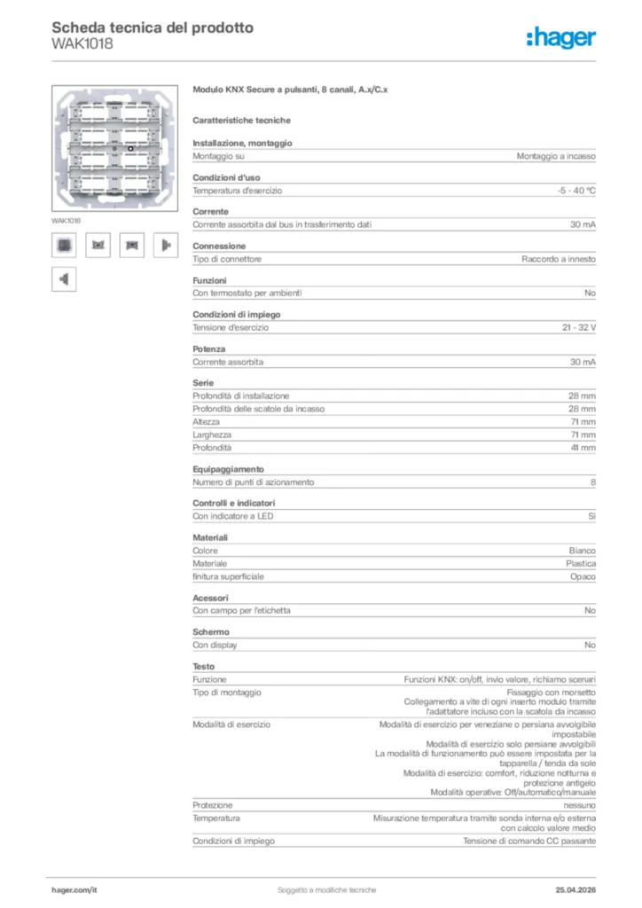 Immagine Hager Scheda tecnica del prodotto WAK1018 | Hager Italia