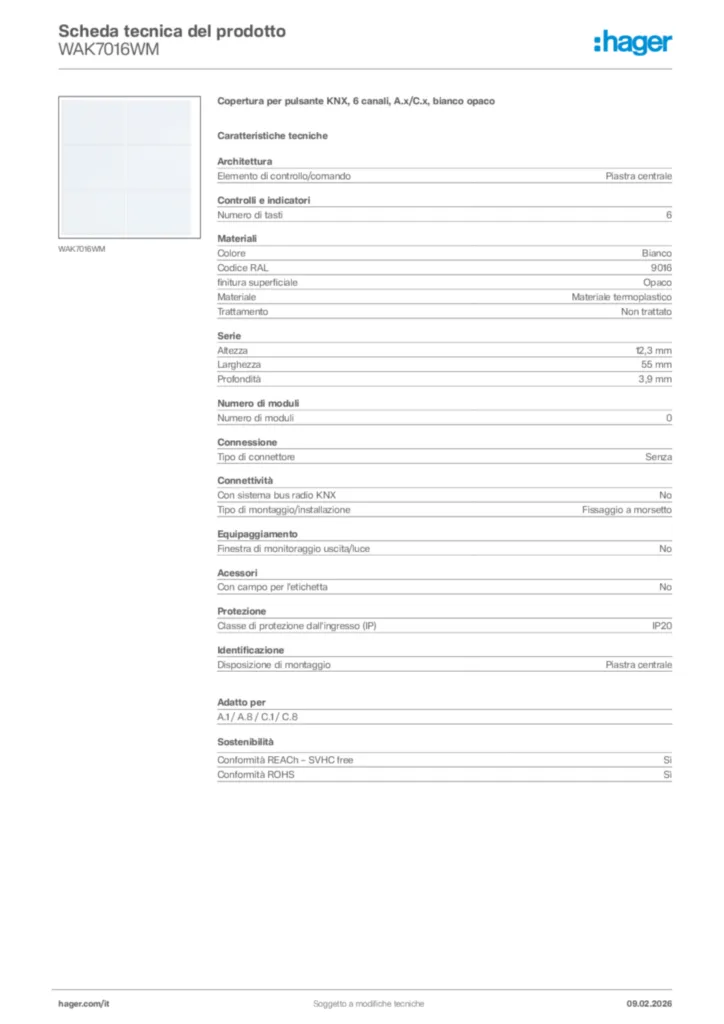 Immagine Hager Scheda tecnica del prodotto WAK7016WM | Hager Italia