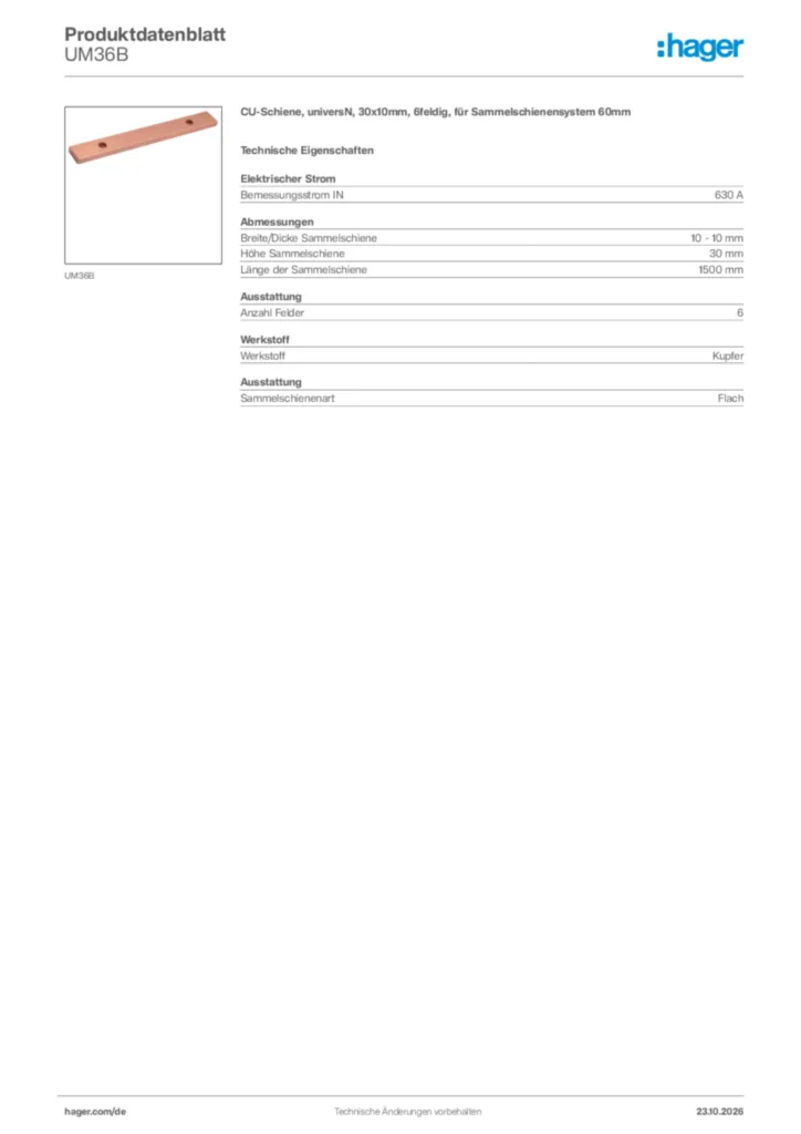 Bild Hager Produktdatenblatt UM36B | Hager Deutschland