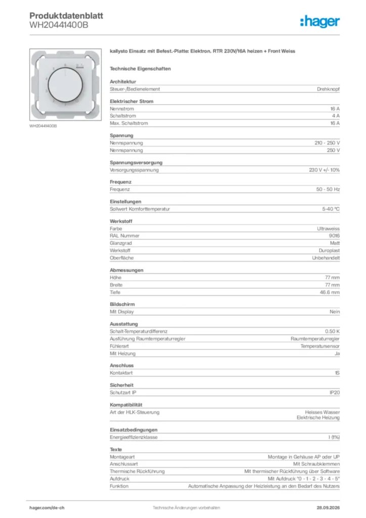 Bild Hager Produktdatenblatt WH20441400B | Hager Schweiz