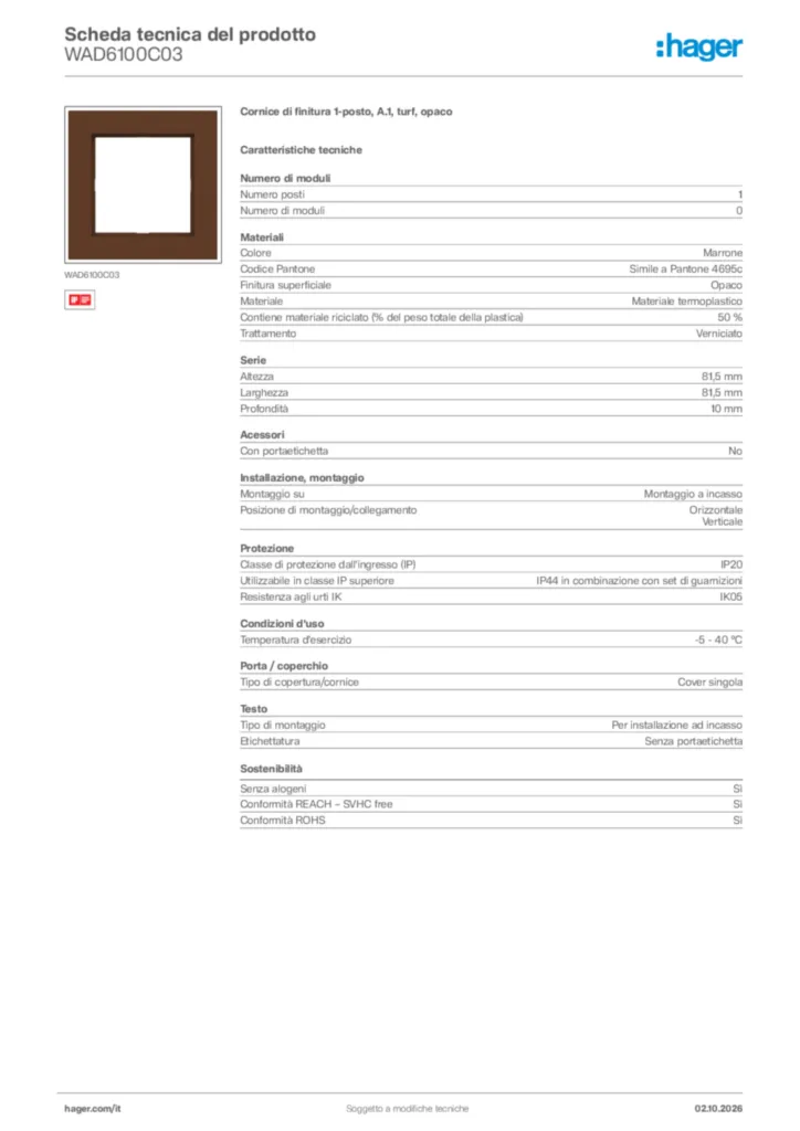 Immagine Hager Scheda tecnica del prodotto WAD6100C03 | Hager Italia