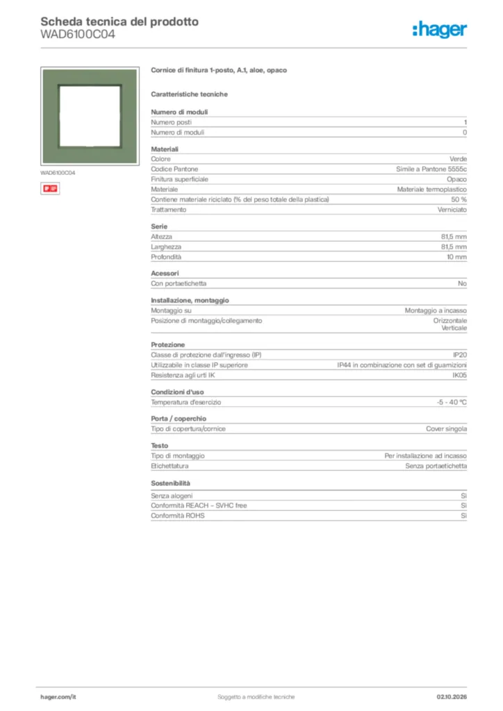 Immagine Hager Scheda tecnica del prodotto WAD6100C04 | Hager Italia