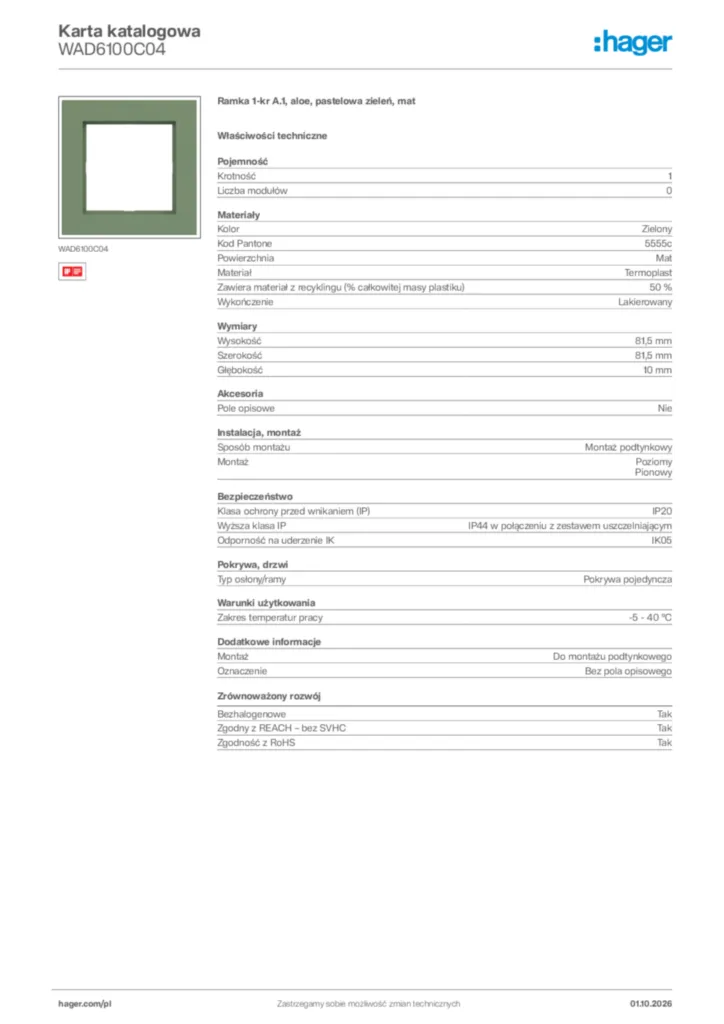 Zdjęcie Hager Karta katalogowa WAD6100C04 | Hager Polska