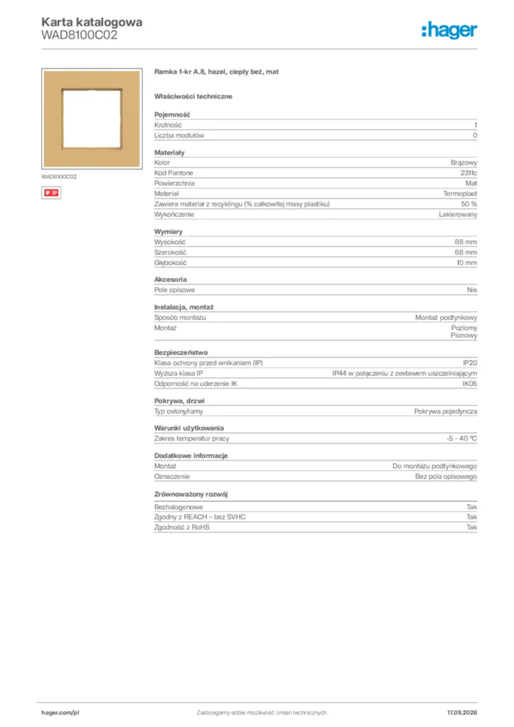 Zdjęcie Hager Karta katalogowa WAD8100C02 | Hager Polska