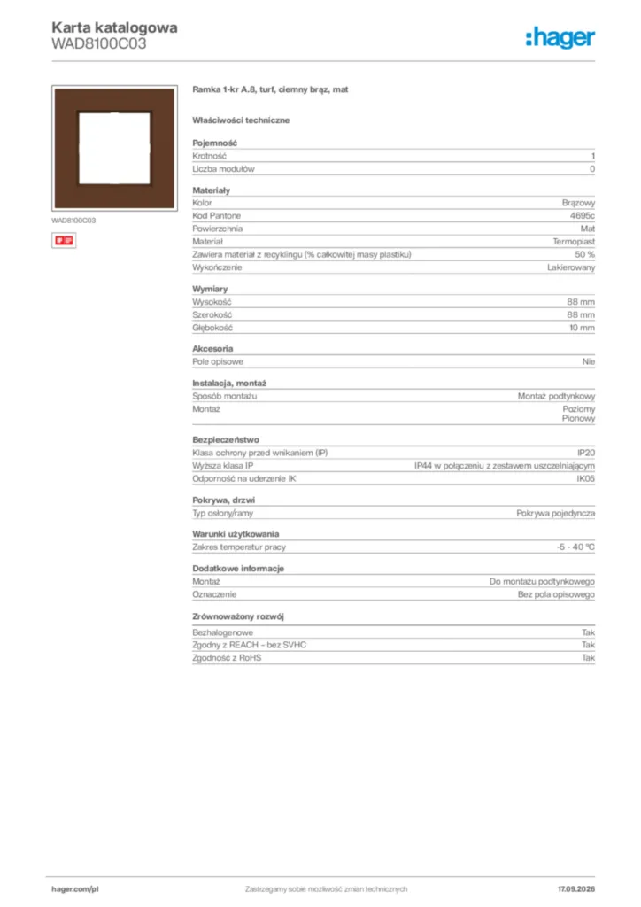 Zdjęcie Hager Karta katalogowa WAD8100C03 | Hager Polska