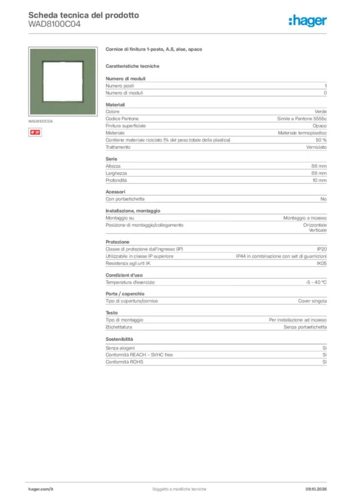 Immagine Hager Scheda tecnica del prodotto WAD8100C04 | Hager Italia