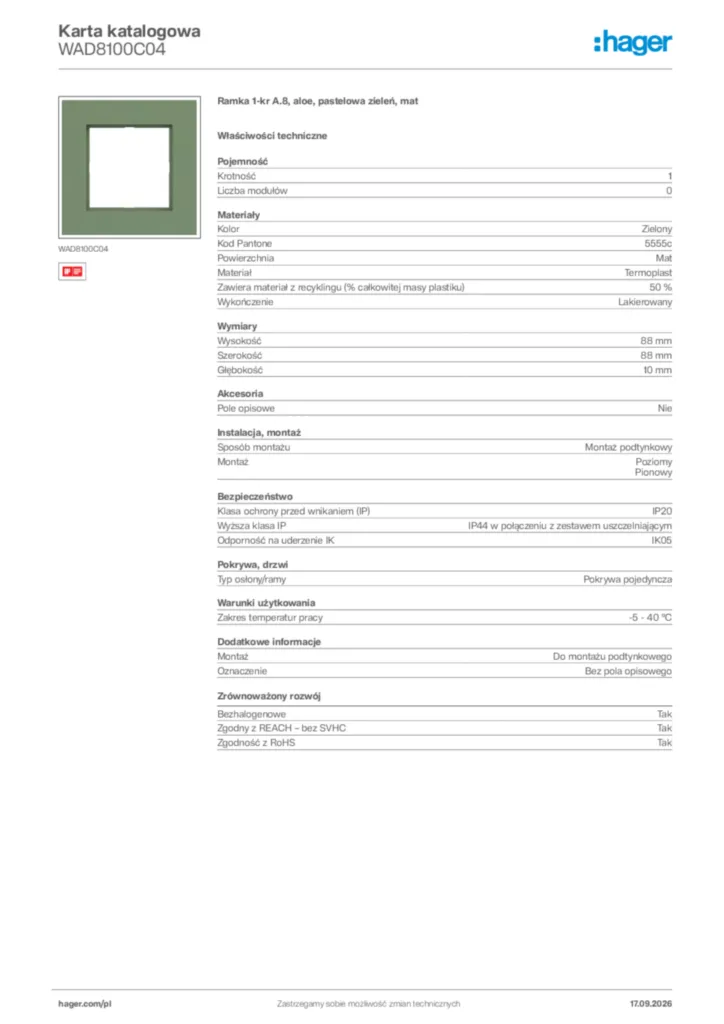 Zdjęcie Hager Karta katalogowa WAD8100C04 | Hager Polska