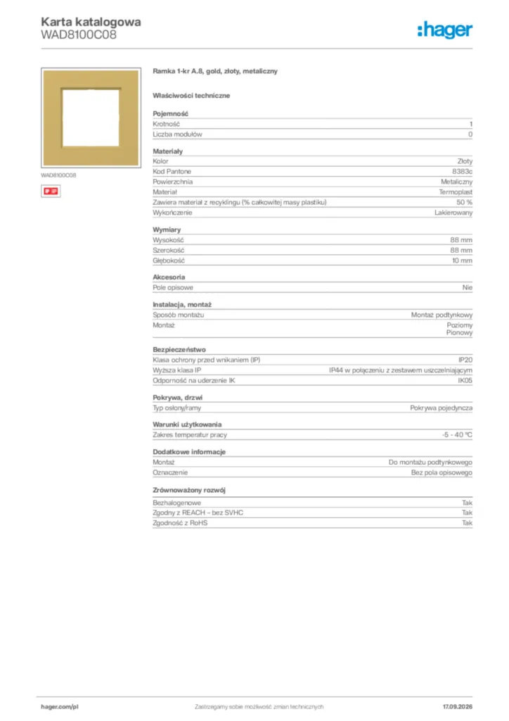 Zdjęcie Hager Karta katalogowa WAD8100C08 | Hager Polska