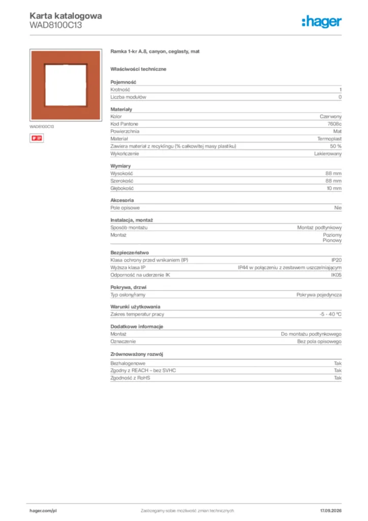 Zdjęcie Hager Karta katalogowa WAD8100C13 | Hager Polska