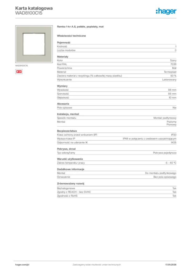 Zdjęcie Hager Karta katalogowa WAD8100C15 | Hager Polska
