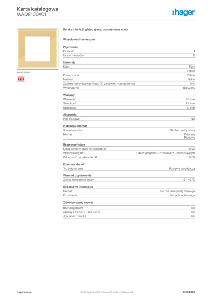 Zdjęcie Hager Karta katalogowa WAD8100X01 | Hager Polska