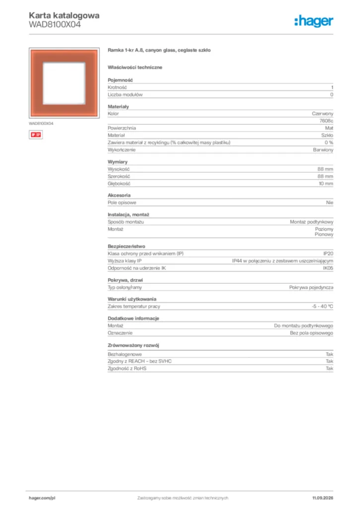 Zdjęcie Hager Karta katalogowa WAD8100X04 | Hager Polska